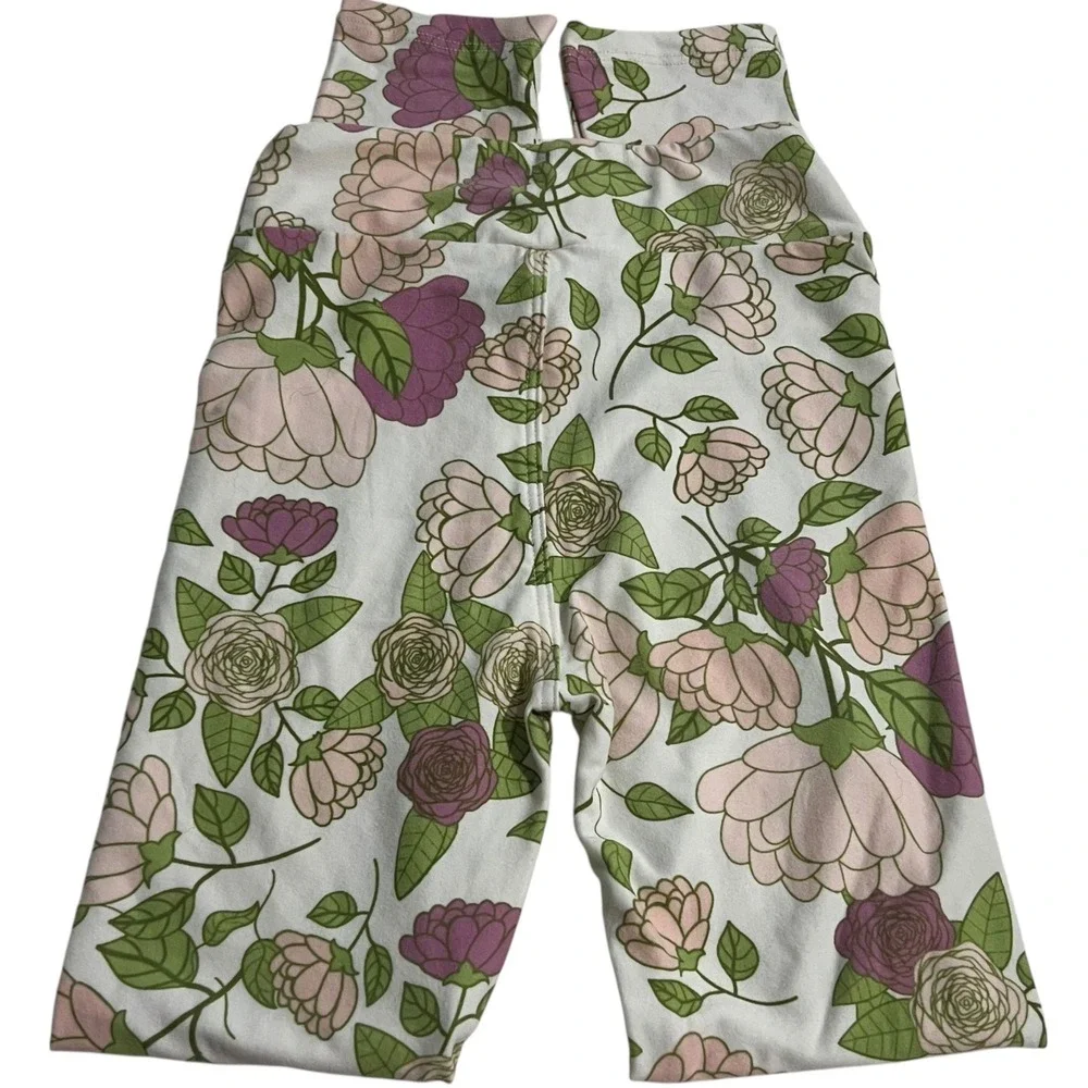 Lularoe Pastel Pink, Plum, Green & Cream Floral Leggings Girls Size L/XL Fairy
